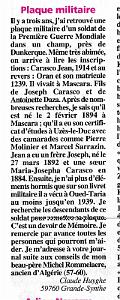 X PLAQUE MILITAIRE TROUVEE PAR ROLAND DIEGO 